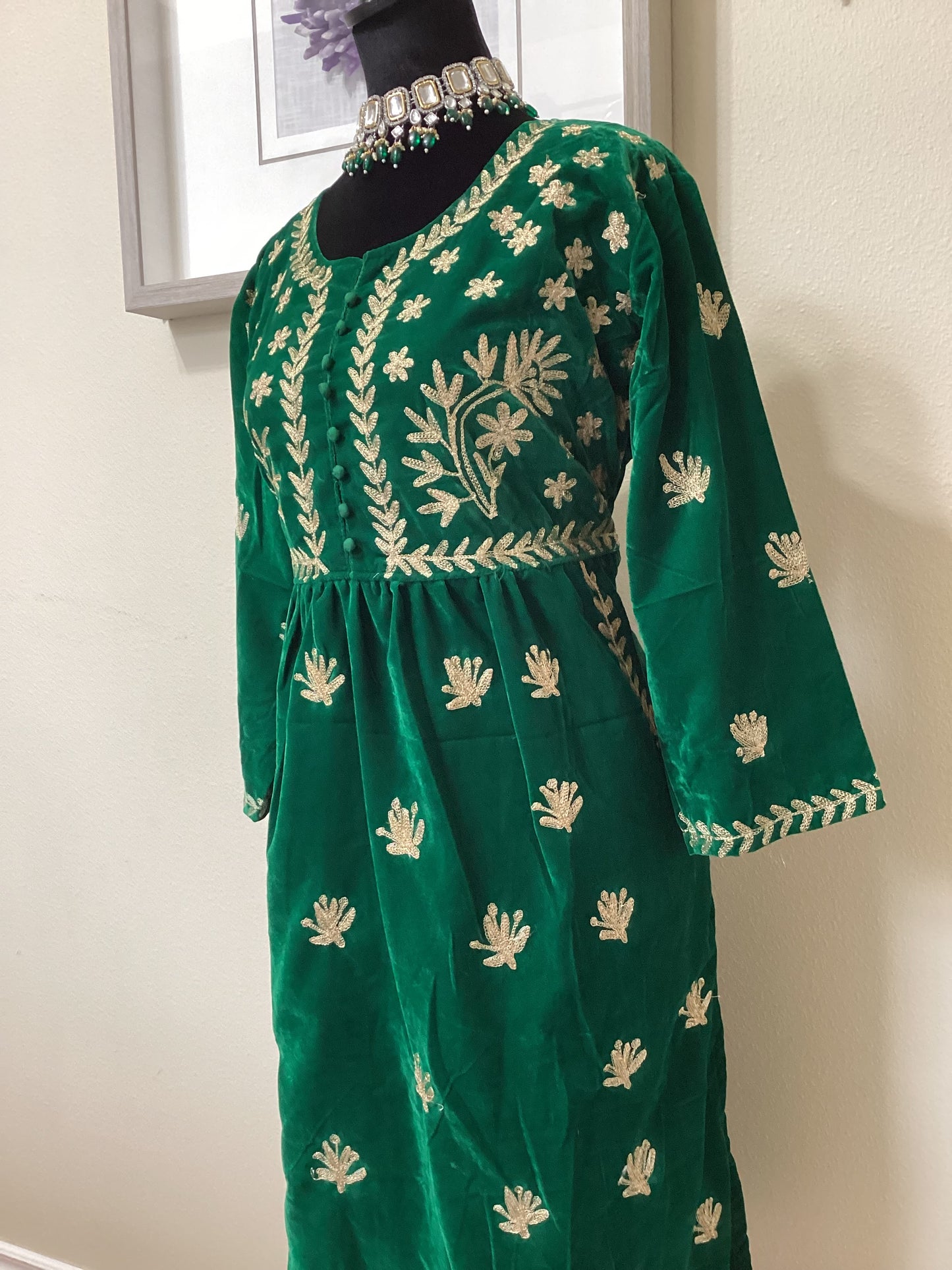 Black and green velvet pocket kurti