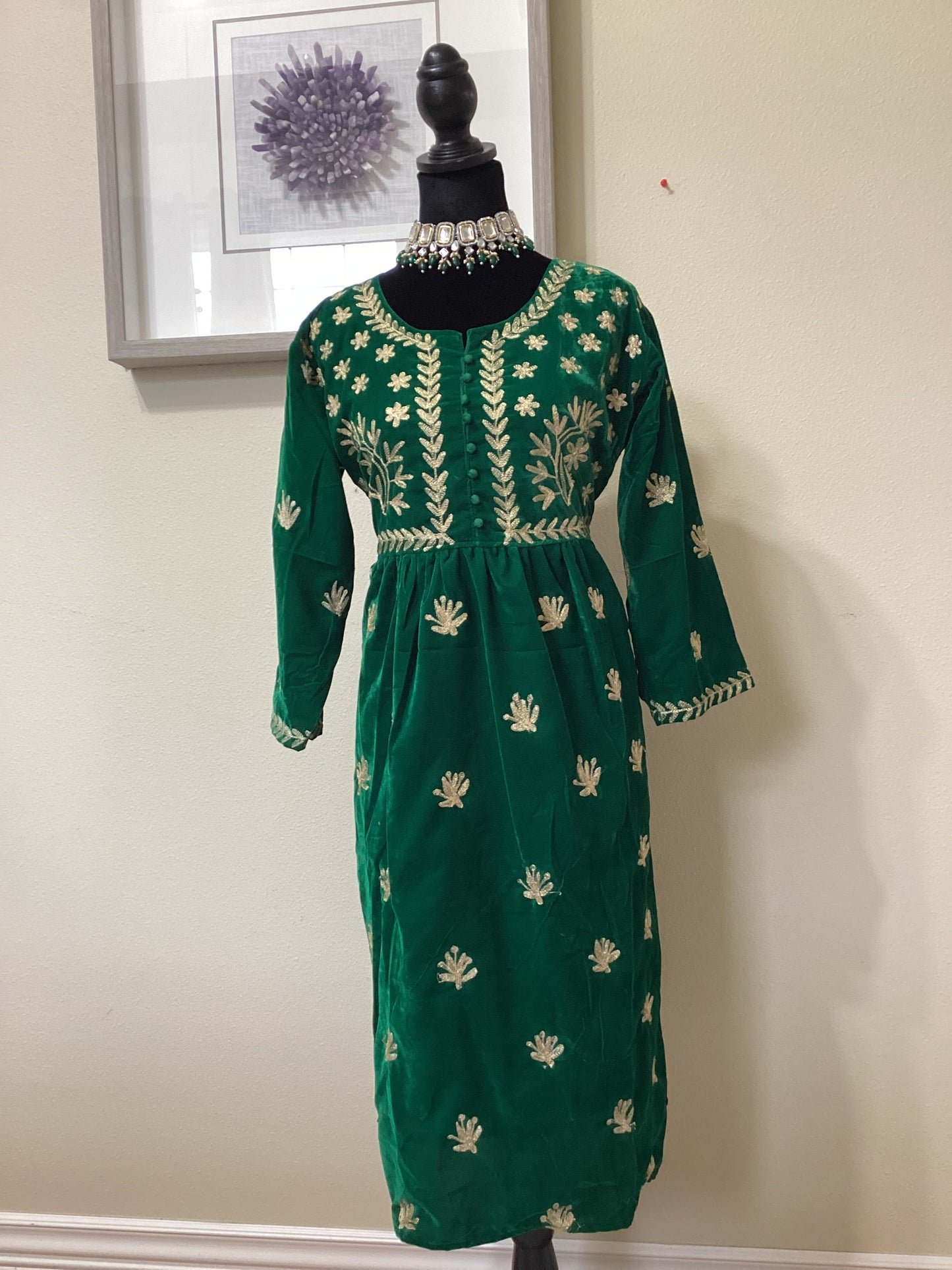 Black and green velvet pocket kurti